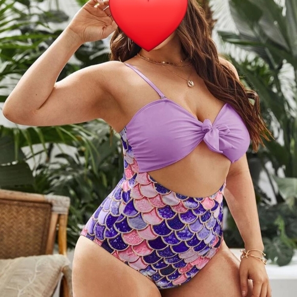 SHEIN Other - 🐠💜SHEIN FISH SCALE PRINT CUT-OUT KNOT ONE PIECE SWIMSUIT